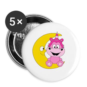 EINHORN - MOND - KIND - BABY - Buttons groß 56 mm (5er Pack) - Weiß - Vorne