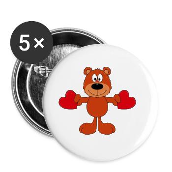 TEDDYBÄR - LIEBE - LOVE - KIND - BABY - HERZEN - Buttons groß 56 mm (5er Pack) - Weiß - Vorne
