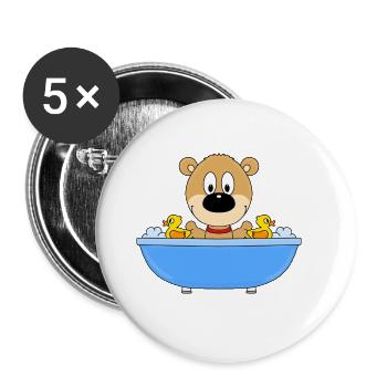 BADEWANNE - BADEN - TEDDYBÄR - KIND - BABY - Buttons groß 56 mm (5er Pack) - Weiß - Vorne