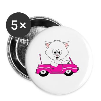 KATZE - CAT - AUTO - CAR - TIER - KIND - BABY - Buttons groß 56 mm (5er Pack) - Weiß - Vorne
