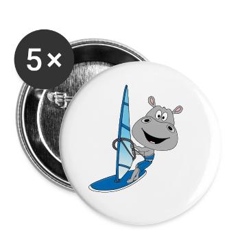 NILPFERD - HIPPO - FLUSSPFERD - WINDSURFER - TIER - Buttons groß 56 mm (5er Pack) - Weiß - Vorne