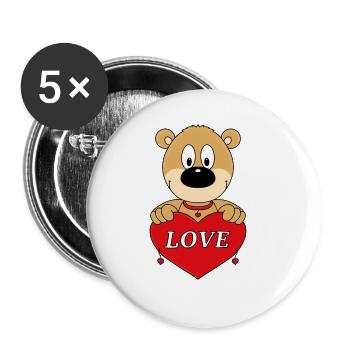 TEDDYBÄR - BÄR - TEDDY - LOVE - LIEBE - KINDER - Buttons groß 56 mm (5er Pack) - Weiß - Vorne