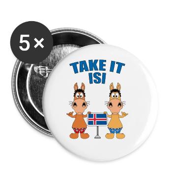 PFERDE - ISLANDPFERDE - REITEN - TAKE IT ISI - Buttons groß 56 mm (5er Pack) - Weiß - Vorne