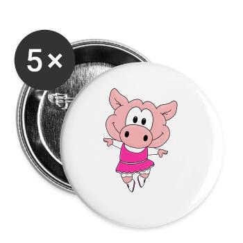 SCHWEIN - PIG - TANZEN - BALLETT - BALLERINA - FUN - Buttons groß 56 mm (5er Pack) - Weiß - Vorne