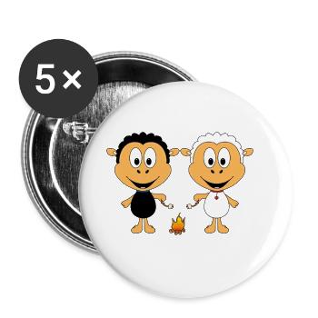 SCHAFE - SHEEPS - LAGERFEUER - MARSHMALLOWS - LOVE - Buttons groß 56 mm (5er Pack) - Weiß - Vorne