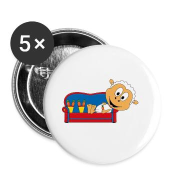 SCHAF - SHEEP - MÖHREN - GEMÜSE - ESSEN - SOFA - Buttons groß 56 mm (5er Pack) - Weiß - Vorne