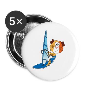 SURFER - WINDSURFER - MEERSCHWEINCHEN - TIER - Buttons groß 56 mm (5er Pack) - Weiß - Vorne