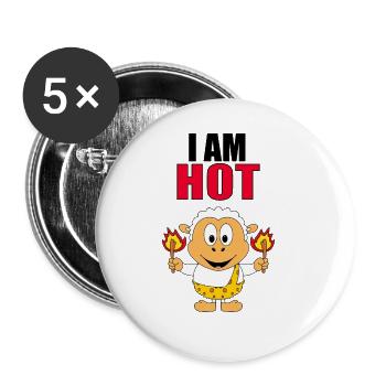 SCHAF - SHEEP - I AM HOT - FEUER - TIERISCH - Buttons groß 56 mm (5er Pack) - Weiß - Vorne
