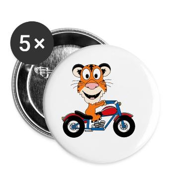 TIGER - MOTORRAD - BIKER - MOTORSPORT - TIER - Buttons groß 56 mm (5er Pack) - Weiß - Vorne