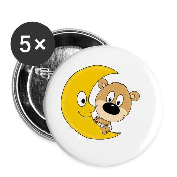 MOND - TEDDYBÄR - KINDER - BABY - TEDDY - BÄR - Buttons groß 56 mm (5er Pack) - Weiß - Vorne