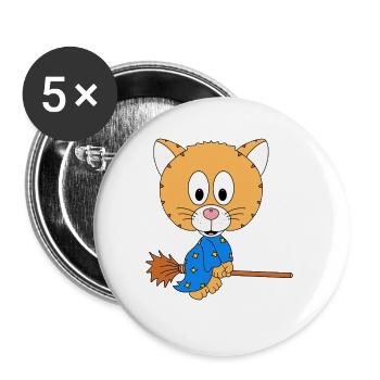 HEXE - HEXENBESEN - KATZE - TIER - KIND - BABY - Buttons groß 56 mm (5er Pack) - Weiß - Vorne