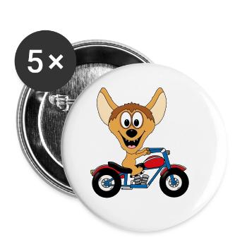MOTORRAD - MOTORRADFAHRER - BIKER - HYÄNE - Buttons groß 56 mm (5er Pack) - Weiß - Vorne