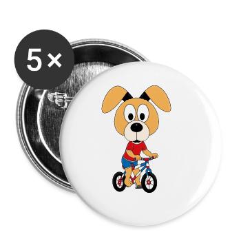 FAHRRAD - HUND - TIER - KIND - BABY - HOBBY - Buttons groß 56 mm (5er Pack) - Weiß - Vorne