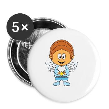 JUNGE - ENGEL - KIND - HIMMEL - BABY - KINDER - Buttons groß 56 mm (5er Pack) - Weiß - Vorne