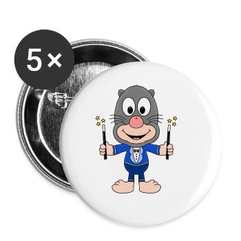 MAULWURF - ZAUBERER - TIER - KIND - BABY - Buttons groß 56 mm (5er Pack) - Weiß - Vorne