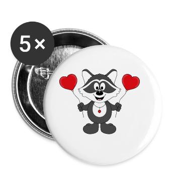 WASCHBÄR - LIEBE - TIER - KIND - BABY - Buttons groß 56 mm (5er Pack) - Weiß - Vorne