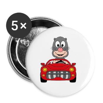 MAULWURF - AUTO - TIER - KIND - BABY - Buttons groß 56 mm (5er Pack) - Weiß - Vorne