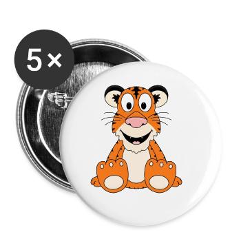TIGER - LIEBE - TIER - KIND - BABY - Buttons groß 56 mm (5er Pack) - Weiß - Vorne