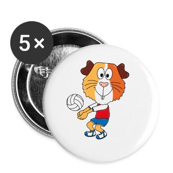 VOLLEYBALL - SPORT - MEERSCHWEINCHEN - TIER - Buttons groß 56 mm (5er Pack) - Weiß - Vorne