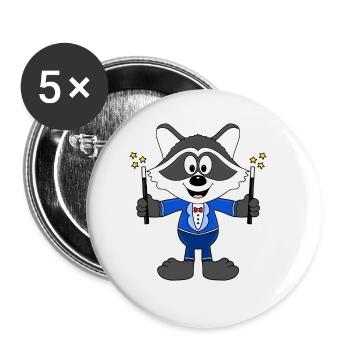 WASCHBÄR - ZAUBERER - TIER - KIND - BABY - Buttons groß 56 mm (5er Pack) - Weiß - Vorne