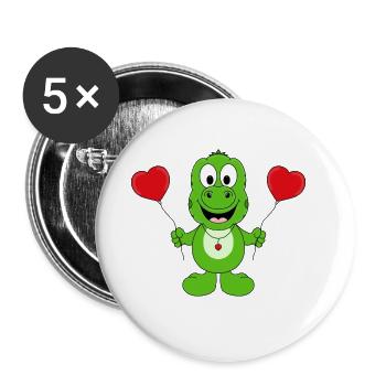 DINO - DINOSAURIER - LIEBE - TIER - KIND - BABY - Buttons groß 56 mm (5er Pack) - Weiß - Vorne