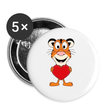TIGER - TIER - LIEBE - LOVE - KIND - BABY - Buttons groß 56 mm (5er Pack) - Weiß - Vorne