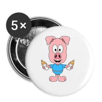 SCHWEIN - FLÄSCHCHEN - BABY - NACHWUCHS - TIERISCH - Buttons groß 56 mm (5er Pack) - Weiß - Vorne