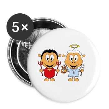 SCHAFE - ENGEL - TEUFEL - HIMMEL - HÖLLE - TIERE - Buttons groß 56 mm (5er Pack) - Weiß - Vorne