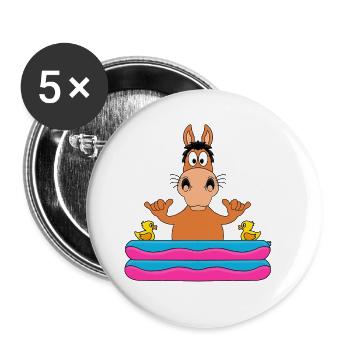 PFERD - PONY - POOL - PLANSCHBECKEN - TIER - FUN - Buttons groß 56 mm (5er Pack) - Weiß - Vorne