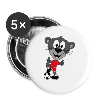 FUßBALL - PANTHER - SPORT - TIER - KIND - BABY - Buttons groß 56 mm (5er Pack) - Weiß - Vorne
