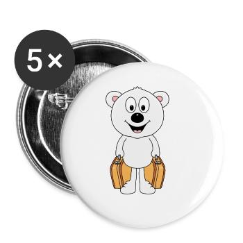 EISBÄR - KOFFER - REISE - URLAUB - AUSWANDERER - Buttons groß 56 mm (5er Pack) - Weiß - Vorne