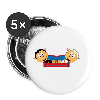 SCHAFE - SOFA - RELAXEN - URLAUB - WOCHENENDE - Buttons groß 56 mm (5er Pack) - Weiß - Vorne