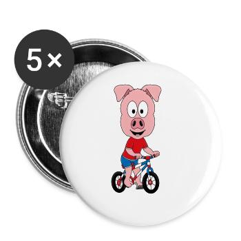 FAHRRAD - SCHWEIN - TIER - KIND - BABY - Buttons groß 56 mm (5er Pack) - Weiß - Vorne