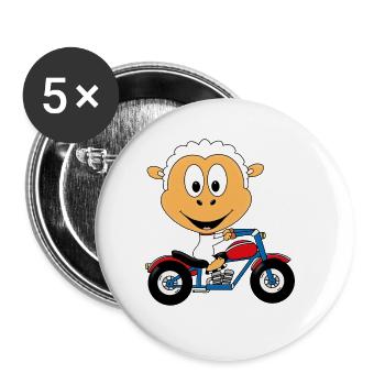 SCHAF - MOTORRAD - BIKER - MOTORSPORT - TIER - Buttons groß 56 mm (5er Pack) - Weiß - Vorne