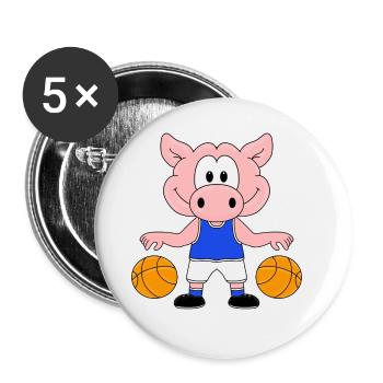 BASKETBALL - SCHWEIN - TIER - KIND - BABY - SPORT - Buttons groß 56 mm (5er Pack) - Weiß - Vorne