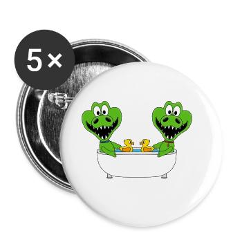 KROKODILE - BADEWANNE - BADEN - TIERE - KINDER - Buttons groß 56 mm (5er Pack) - Weiß - Vorne
