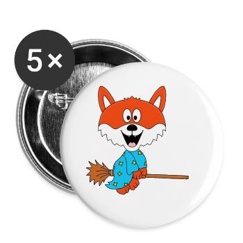 FUCHS - HEXENBESEN - HEXE - TIER - KIND - BABY - Buttons groß 56 mm (5er Pack) - Weiß - Vorne