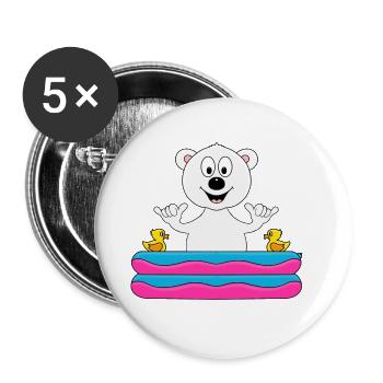 EISBÄR - POOL - PLANSCHBECKEN - SOMMER - TIERISCH - Buttons groß 56 mm (5er Pack) - Weiß - Vorne