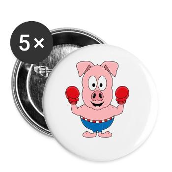 BOXER - SCHWEIN - BOXEN - KAMPFSPORT - TIER - Buttons groß 56 mm (5er Pack) - Weiß - Vorne