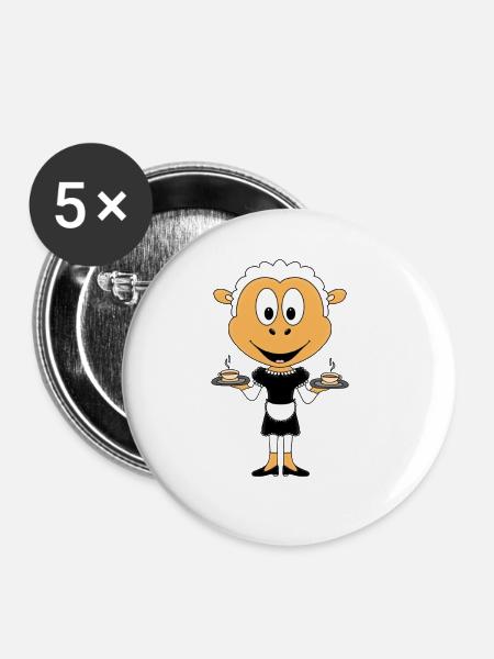 SCHAF - KELLNERIN - GASTRONOMIE - KAFFEE - TEE - Buttons groß 56 mm (5er Pack) - Weiß