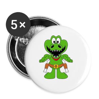 COWBOY - WESTERN - KROKODIL - SHERIFF - PISTOLEN - Buttons groß 56 mm (5er Pack) - Weiß - Vorne
