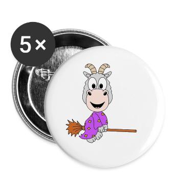 ZIEGE - HEXE - HEXENBESEN - TIER - KIND - BABY - Buttons groß 56 mm (5er Pack) - Weiß - Vorne