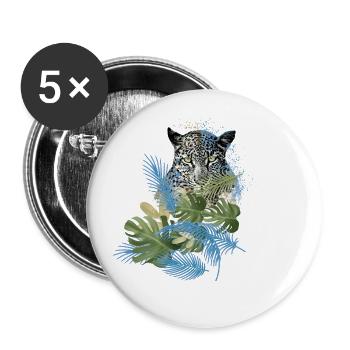 léopard, chat, chat sauvage, peinture, feuilles, jungle - Lot de 5 grands badges (56 mm) - blanc - Devant