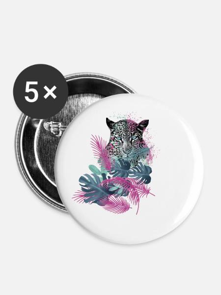 leopard, katze,wildkatze,malerei,blätter,dschungel - Buttons groß 56 mm (5er Pack) - Weiß