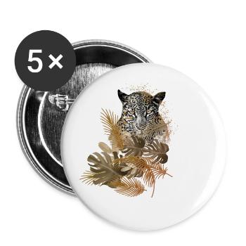 leopard, cat, wildcat, painting, leaves, gold - Buttons large 2.2''/56 mm (5-pack) - white - Front