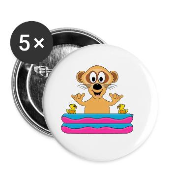 ERDMÄNNCHEN - POOL - SHAKA - SOMMER - TIERISCH - Buttons groß 56 mm (5er Pack) - Weiß - Vorne