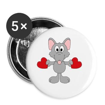 RATTE - HERZEN - LIEBE - TIERLIEB - TIERISCH - Buttons groß 56 mm (5er Pack) - Weiß - Vorne