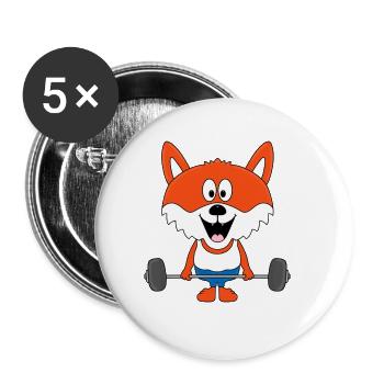 FUCHS - FITNESS - BODYBUILDER - FITNESSSTUDIO - Buttons groß 56 mm (5er Pack) - Weiß - Vorne