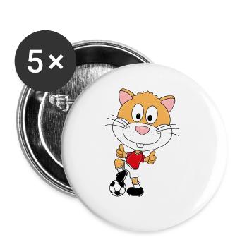 HAMSTER - FUßBALL - SPORT - TIER - KIND - BABY - Buttons groß 56 mm (5er Pack) - Weiß - Vorne