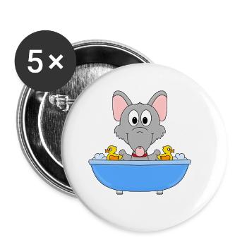 WASSERRATTE - RATTE - BADEWANNE - TIERISCH - Buttons groß 56 mm (5er Pack) - Weiß - Vorne